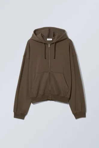 Sudadera con capucha y cremallera de corte recto y peso medio – Marrón oscuro