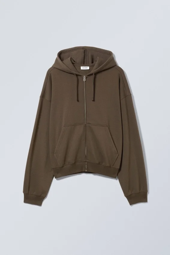 Sudadera con capucha y cremallera de corte recto y peso medio – Marrón oscuro Sudadera con capucha y cremallera de corte recto y peso medio – Marrón oscuro