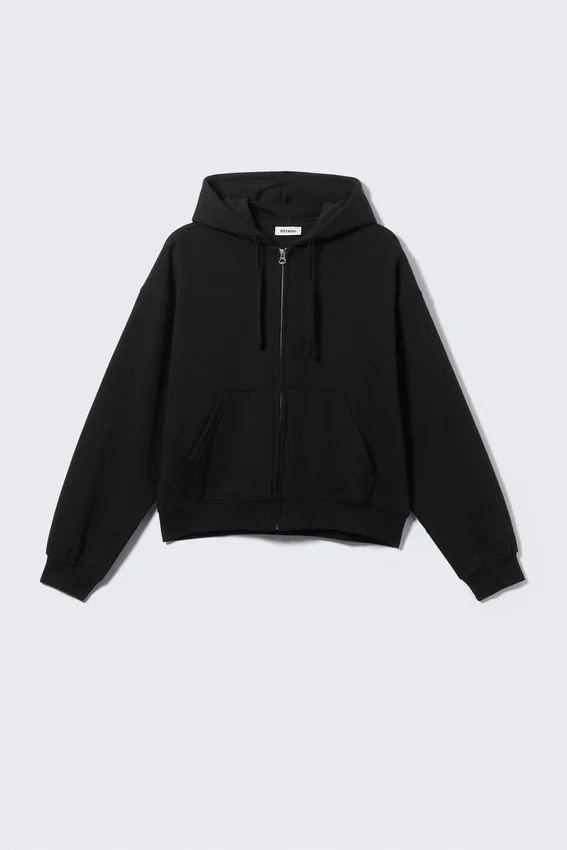 Sudadera con capucha y cremallera de corte recto y peso medio – Negro Sudadera con capucha y cremallera de corte recto y peso medio – Negro