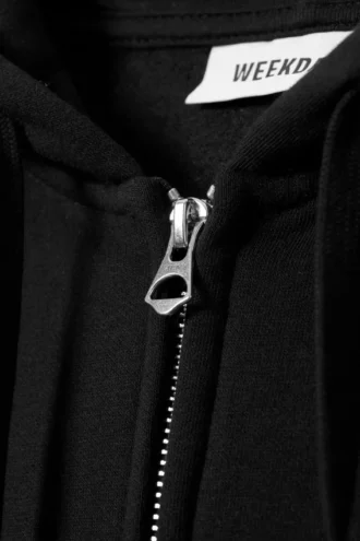 Sudadera con capucha y cremallera de corte recto y peso medio – Negro