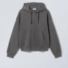 Sudadera con capucha y cremallera de corte recto y peso medio – negro mate Sudadera con capucha y cremallera de corte recto y peso medio – negro mate
