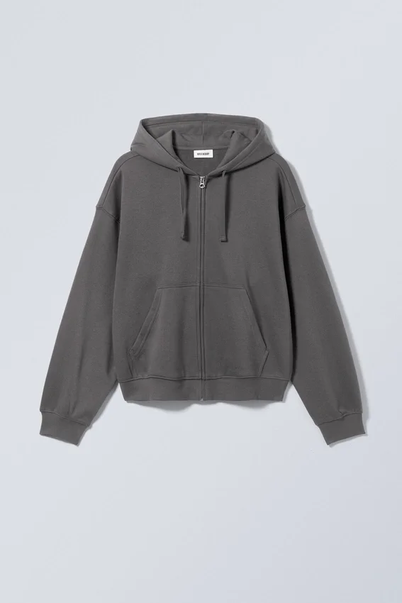 Sudadera con capucha y cremallera de corte recto y peso medio – negro mate Sudadera con capucha y cremallera de corte recto y peso medio – negro mate