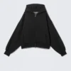Sudadera con capucha y cremallera de corte recto y tejido grueso – Negro Sudadera con capucha y cremallera de corte recto y tejido grueso – Negro