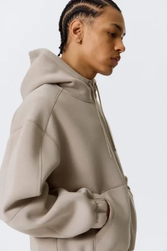 Sudadera con capucha y cremallera de estilo scuba holgada y cuello alto – Light Dusty Mole