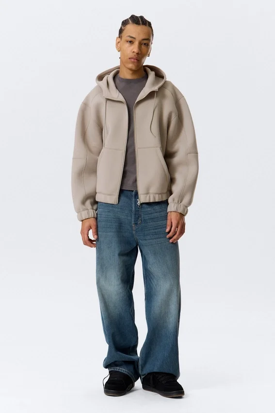 Sudadera con capucha y cremallera de estilo scuba holgada y cuello alto – Light Dusty Mole Sudadera con capucha y cremallera de estilo scuba holgada y cuello alto – Light Dusty Mole