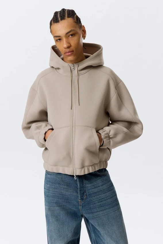 Sudadera con capucha y cremallera de estilo scuba holgada y cuello alto – Light Dusty Mole Sudadera con capucha y cremallera de estilo scuba holgada y cuello alto – Light Dusty Mole
