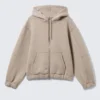 Sudadera con capucha y cremallera de estilo scuba holgada y cuello alto – Light Dusty Mole Sudadera con capucha y cremallera de estilo scuba holgada y cuello alto – Light Dusty Mole