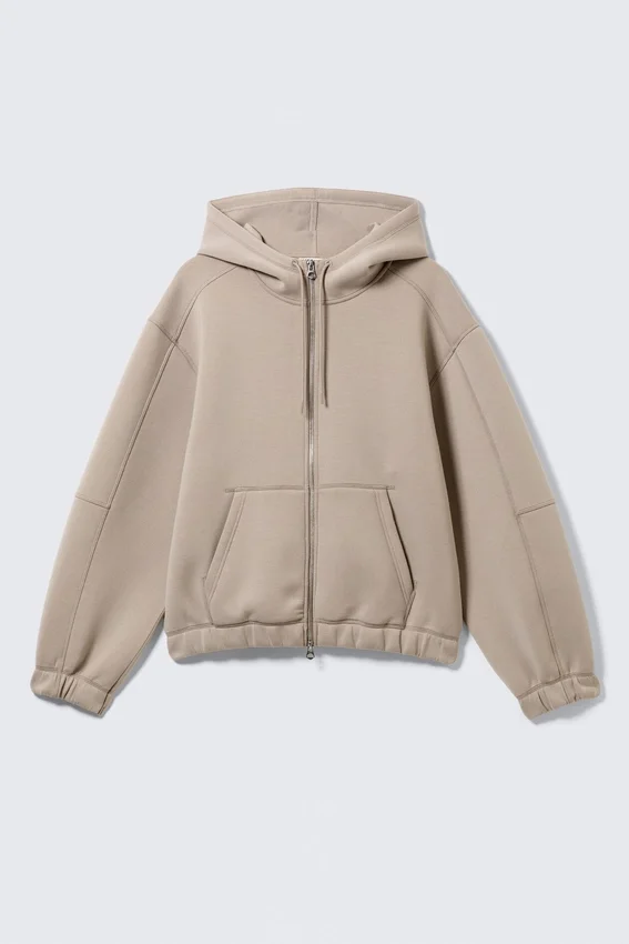 Sudadera con capucha y cremallera de estilo scuba holgada y cuello alto – Light Dusty Mole Sudadera con capucha y cremallera de estilo scuba holgada y cuello alto – Light Dusty Mole
