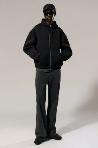 Sudadera con capucha y cremallera de estilo scuba holgada y cuello alto – Negro