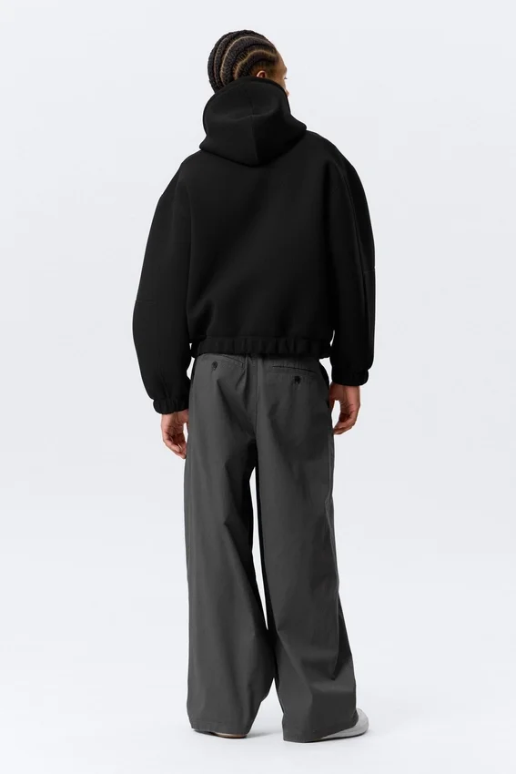Sudadera con capucha y cremallera de estilo scuba holgada y cuello alto – Negro Sudadera con capucha y cremallera de estilo scuba holgada y cuello alto – Negro