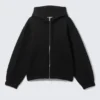 Sudadera con capucha y cremallera de estilo scuba holgada y cuello alto – Negro Sudadera con capucha y cremallera de estilo scuba holgada y cuello alto – Negro