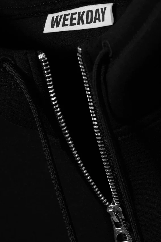 Sudadera con capucha y cremallera de estilo scuba holgada y cuello alto – Negro Sudadera con capucha y cremallera de estilo scuba holgada y cuello alto – Negro