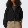 Sudadera con capucha y cremallera de felpa oversize – Negro Sudadera con capucha y cremallera de felpa oversize – Negro
