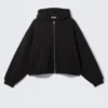 Sudadera con capucha y cremallera de felpa oversize – Negro Sudadera con capucha y cremallera de felpa oversize – Negro