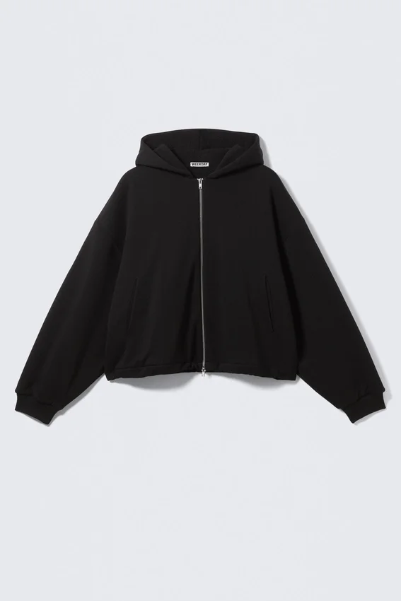 Sudadera con capucha y cremallera de felpa oversize – Negro Sudadera con capucha y cremallera de felpa oversize – Negro