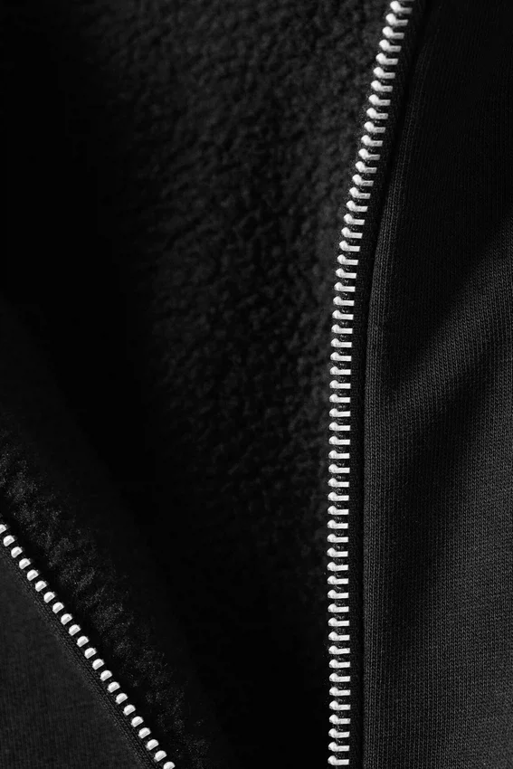 Sudadera con capucha y cremallera de felpa oversize – Negro Sudadera con capucha y cremallera de felpa oversize – Negro