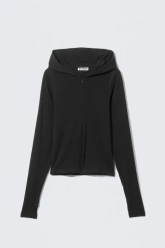 Sudadera con capucha y cremallera de lyocell de corte entallado – Negro