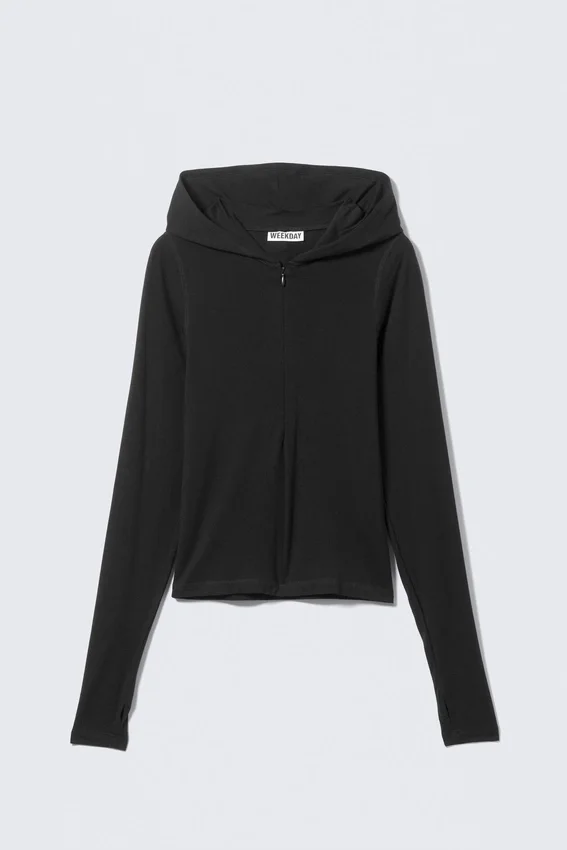 Sudadera con capucha y cremallera de lyocell de corte entallado – Negro Sudadera con capucha y cremallera de lyocell de corte entallado – Negro