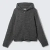 Sudadera con capucha y cremallera de mezcla de lana de corte holgado – Gris oscuro Sudadera con capucha y cremallera de mezcla de lana de corte holgado – Gris oscuro