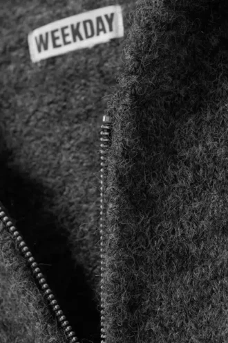 Sudadera con capucha y cremallera de mezcla de lana de corte holgado – Gris oscuro