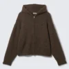 Sudadera con capucha y cremallera de mezcla de lana de corte holgado – Marrón oscuro jaspeado Sudadera con capucha y cremallera de mezcla de lana de corte holgado – Marrón oscuro jaspeado
