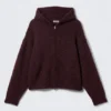 Sudadera con capucha y cremallera de mezcla de lana de corte holgado – Rojo oscuro jaspeado Sudadera con capucha y cremallera de mezcla de lana de corte holgado – Rojo oscuro jaspeado