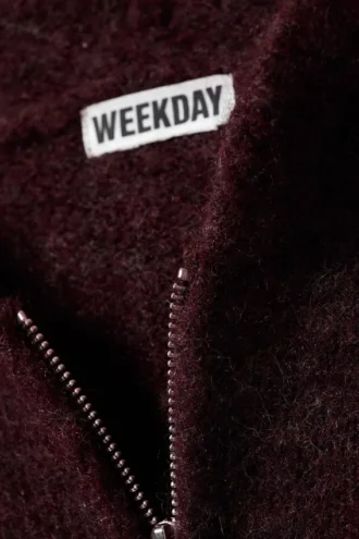 Sudadera con capucha y cremallera de mezcla de lana de corte holgado – Rojo oscuro jaspeado