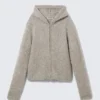 Sudadera con capucha y cremallera de mezcla de lana – Mezcla de color topo oscuro Sudadera con capucha y cremallera de mezcla de lana – Mezcla de color topo oscuro