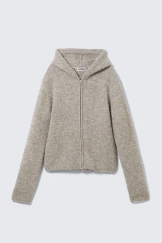 Sudadera con capucha y cremallera de mezcla de lana – Mezcla de color topo oscuro