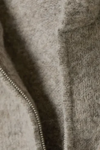 Sudadera con capucha y cremallera de mezcla de lana – Mezcla de color topo oscuro
