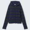 Sudadera con capucha y cremallera de mezcla de lana – Rayas azules y grises Sudadera con capucha y cremallera de mezcla de lana – Rayas azules y grises