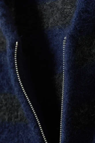 Sudadera con capucha y cremallera de mezcla de lana – Rayas azules y grises