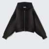 Sudadera con capucha y cremallera de neopreno lavado, corte corto – Lavado con spray negro