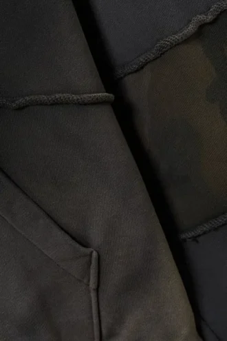 Sudadera con capucha y cremallera de patchwork lavado – Azul oscuro lavado