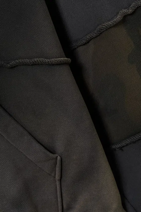 Sudadera con capucha y cremallera de patchwork lavado – Azul oscuro lavado Sudadera con capucha y cremallera de patchwork lavado – Azul oscuro lavado