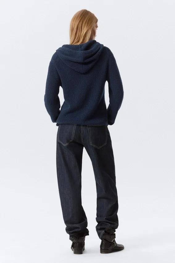 Sudadera con capucha y cremallera de punto, corte entallado – Azul marino oscuro Sudadera con capucha y cremallera de punto, corte entallado – Azul marino oscuro