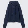 Sudadera con capucha y cremallera de punto, corte entallado – Azul marino oscuro Sudadera con capucha y cremallera de punto, corte entallado – Azul marino oscuro