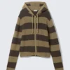 Sudadera con capucha y cremallera de punto, corte entallado – Rayas marrones y gris oscuro Sudadera con capucha y cremallera de punto, corte entallado – Rayas marrones y gris oscuro