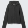Sudadera con capucha y cremallera de punto de corte recto – Gris oscuro Sudadera con capucha y cremallera de punto de corte recto – Gris oscuro