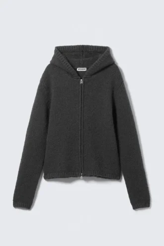 Sudadera con capucha y cremallera de punto de corte recto – Gris oscuro