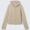 Sudadera con capucha y cremallera de punto holgada – Beige Sudadera con capucha y cremallera de punto holgada – Beige