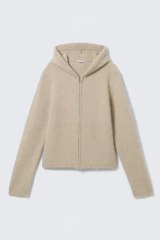 Sudadera con capucha y cremallera de punto holgada – Beige