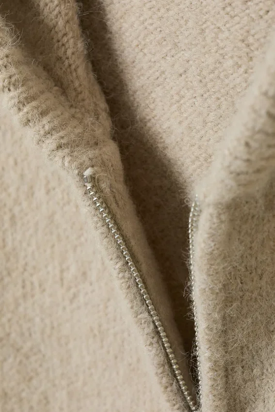 Sudadera con capucha y cremallera de punto holgada – Beige Sudadera con capucha y cremallera de punto holgada – Beige