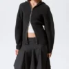 Sudadera con capucha y cremallera de punto largo – Negro Sudadera con capucha y cremallera de punto largo – Negro
