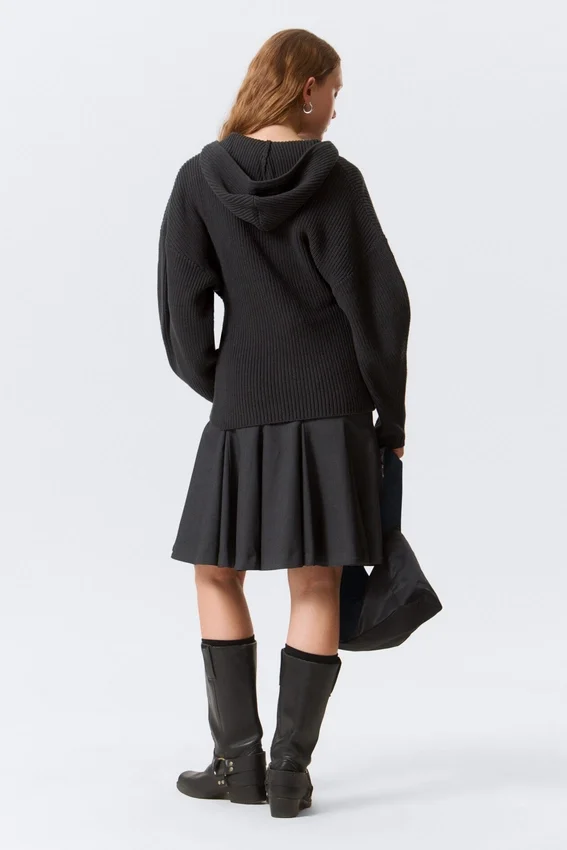 Sudadera con capucha y cremallera de punto largo – Negro Sudadera con capucha y cremallera de punto largo – Negro