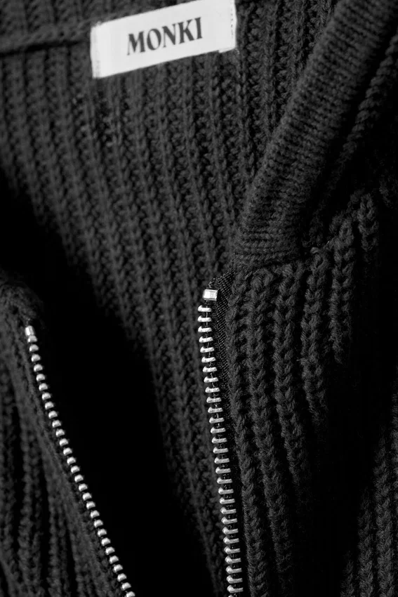 Sudadera con capucha y cremallera de punto largo – Negro Sudadera con capucha y cremallera de punto largo – Negro