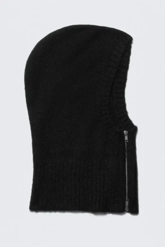 Sudadera con capucha y cremallera de punto suave – Negro