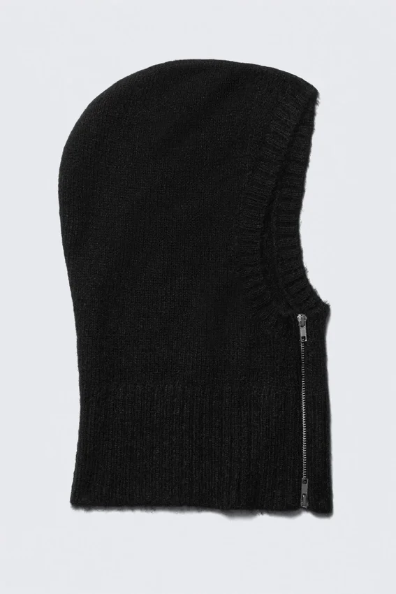 Sudadera con capucha y cremallera de punto suave – Negro Sudadera con capucha y cremallera de punto suave – Negro