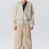 Sudadera con capucha y cremallera de punto texturado de corte recto – Beige claro estampado Sudadera con capucha y cremallera de punto texturado de corte recto – Beige claro estampado