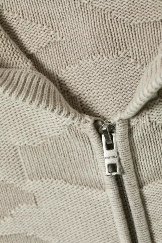 Sudadera con capucha y cremallera de punto texturado de corte recto – Beige claro estampado Sudadera con capucha y cremallera de punto texturado de corte recto – Beige claro estampado